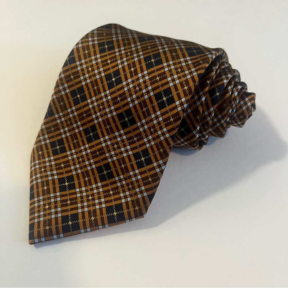 Brioni, 100% Silk, Handmade in Italy, Brown, Plaid, dis. E060277, Men's Neck Tie